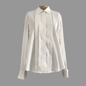 Vintage White Neutral Cotton Long Sleeve Tuxedo Shirt Womens Size L